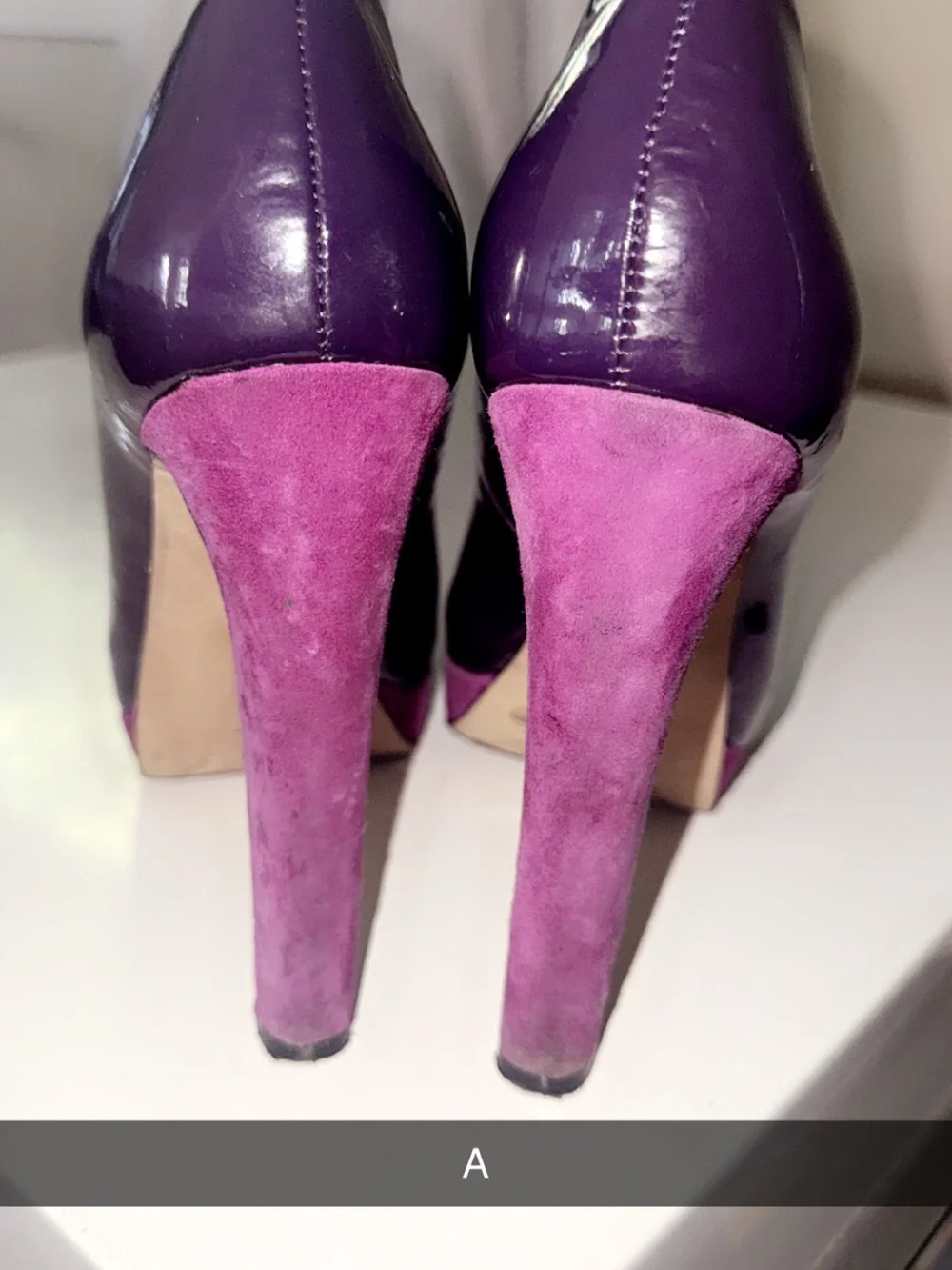 Vince Camuto Women’s Purple Patent Peep-Toe Pumps with Snakeskin Accent